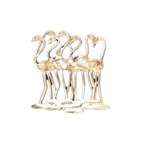 Pink Flamingo Brooch – Tropical Bird Pin with Gold Accents – Summer Jewelry - Picture 2 of 2